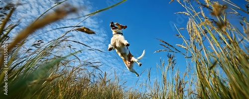 Happy jack russell terrier dog mid air jump