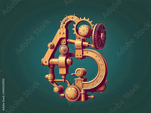 Obraz na płótnie A mechanical letter B with gears and numbers. The letter B is made of gears and has a clock on it w salonie