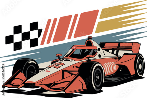 Racing Car with Motion Streaks and Checkered Flag - Dynamic Speed Vector Design