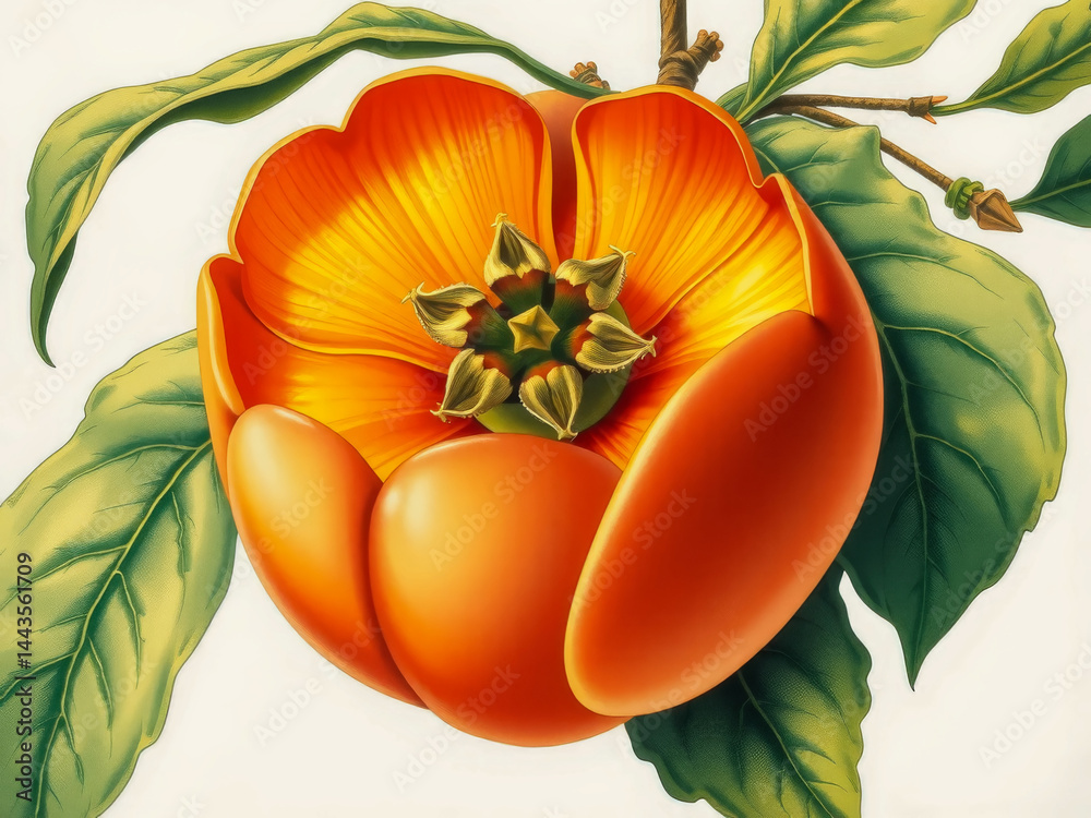 A close up of a flower with a green stem. The flower is orange and has a green stem