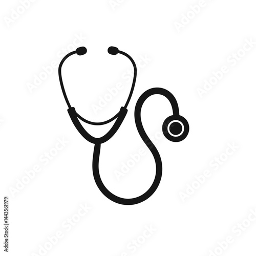 Stethoscope Silhouette – Medical Icon Vector on White Background
