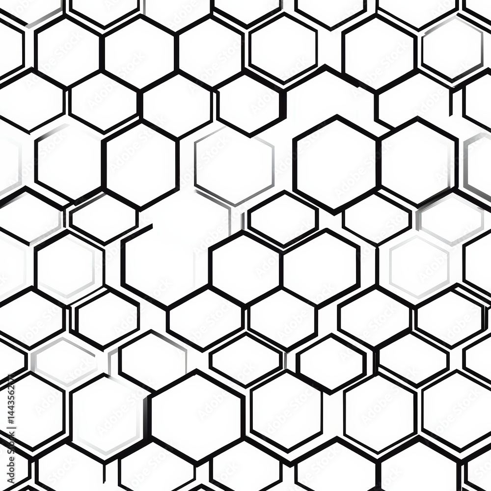 Abstract Black and White Hexagon Pattern Over Clean Background Abstract Black and White Hexagon Pattern Over Clean Background