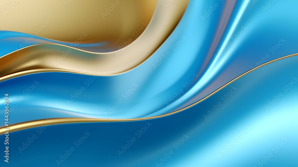 Obraz premium Elegant Blue and Gold Abstract Silk Flow Background