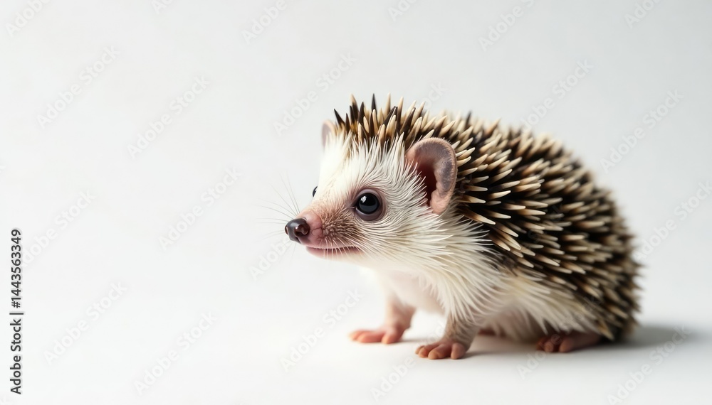 Tiny hedgehog posed against pure white background, small, element Tiny hedgehog posed against pure white background, small, element