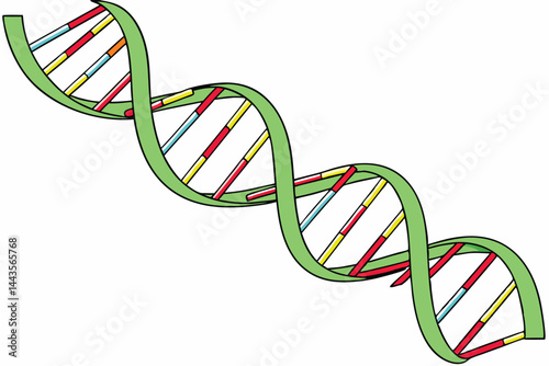 74 DNA helix structure, vibrant colors, green spiral, multicolored strands, scientific illustration, molecular biology, genetic code, 3D rendering, high detail, glossy finish, white background, educat