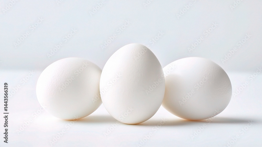 Three White Eggs on a Light Background for Culinary Use Three White Eggs on a Light Background for Culinary Use