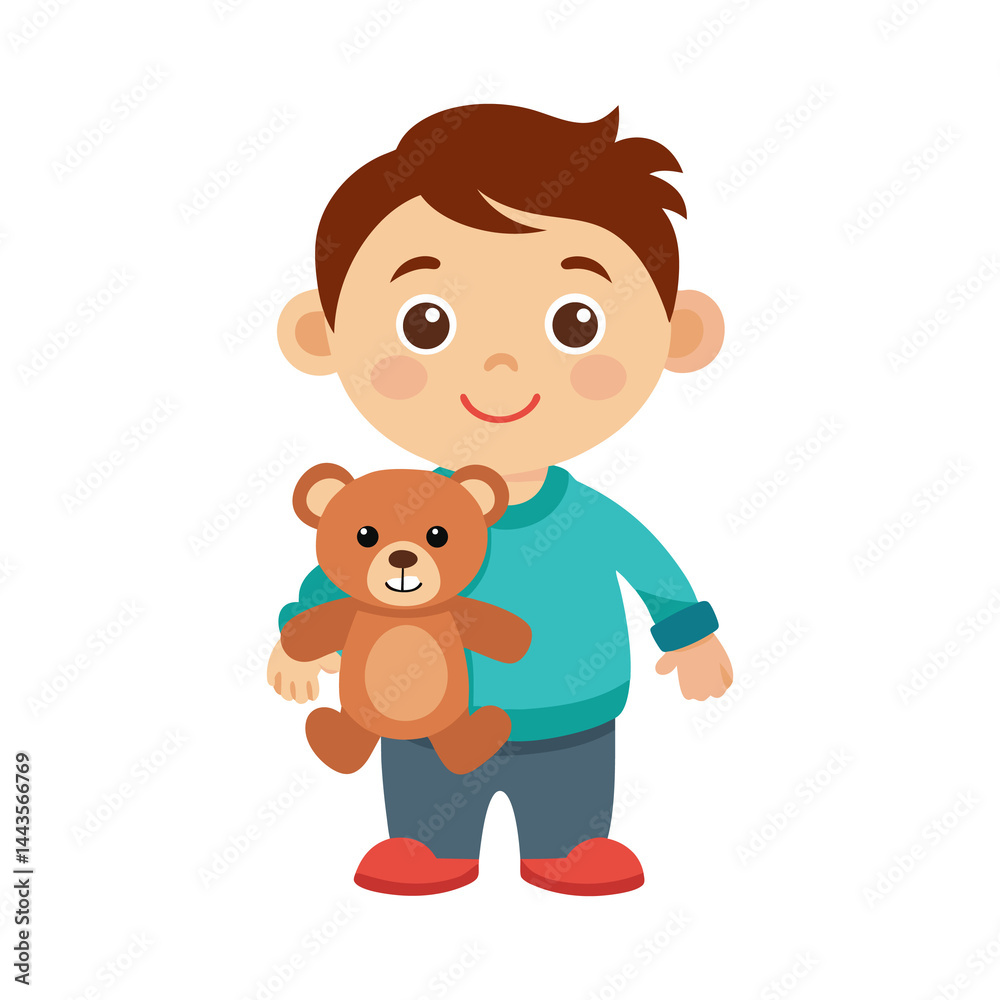 Fototapeta premium Toddler Holding Teddy Bear On Transparent Background