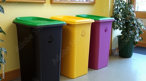 Wallpaper Mural Colorful recycling bins in a school hallway Torontodigital.ca