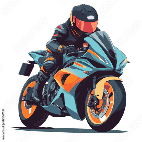 vector drawing of a motorcyclist on a motorcycle on white .Generative AI