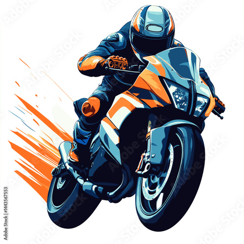 vector drawing of a motorcyclist on a motorcycle on white .Generative AI