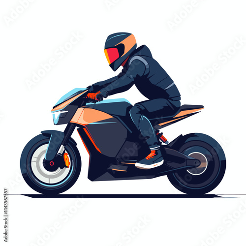 vector drawing of a motorcyclist on a motorcycle on white .Generative AI