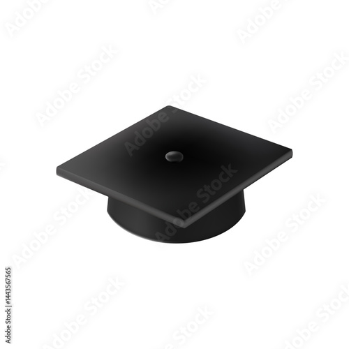 Realistic Black graduate cap. 3D Graduation Doctoral hat.