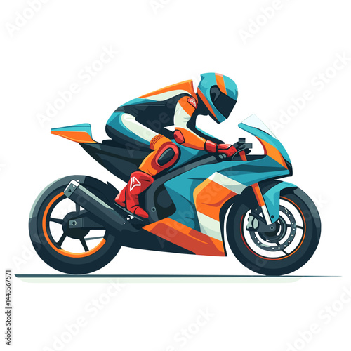 vector drawing of a motorcyclist on a motorcycle on white .Generative AI