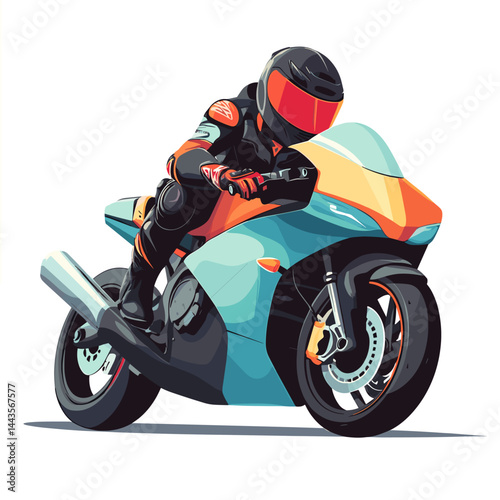 vector drawing of a motorcyclist on a motorcycle on white .Generative AI
