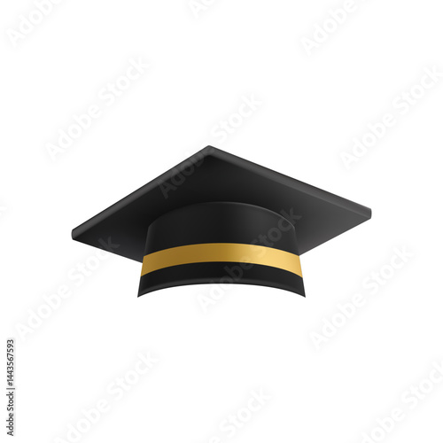 Realistic Black graduate cap. 3D Graduation Doctoral hat.