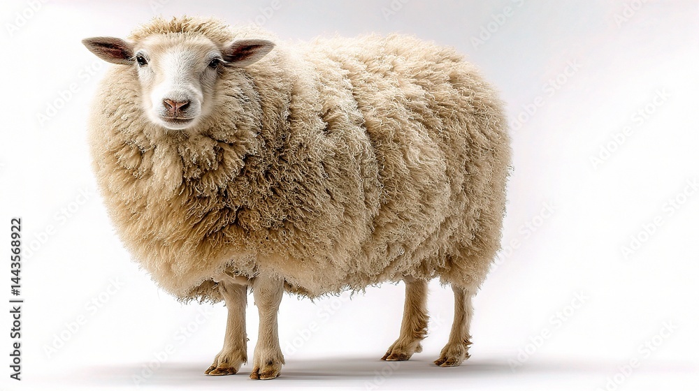 Fototapeta premium Cute and Fluffy Sheep Standing on a Clean White Background