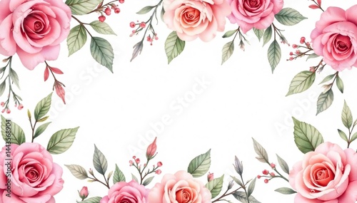 Delicate watercolor roses & leaves, repeating pattern, seamless background, art