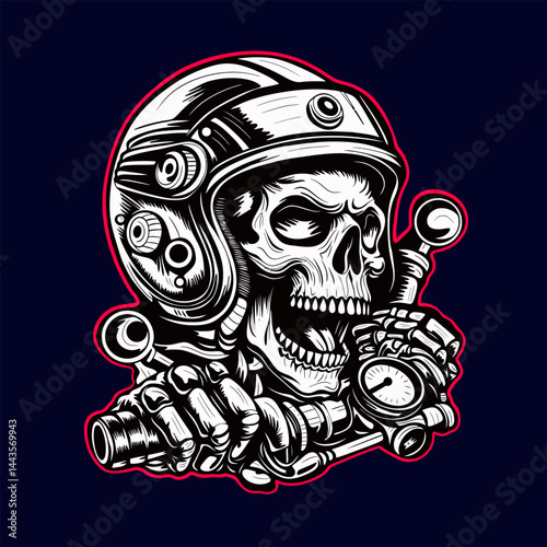 Cyberpunk Skull with Headphones and Mechanical Components