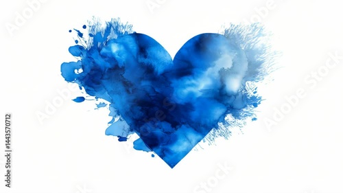 Wallpaper Mural Abstract blue watercolor heart with textured paint splatters on a white background, conveys romance, love, feelings Torontodigital.ca