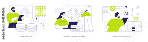 Artificial Intelligence jobs abstract concept vector illustrations.