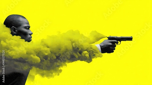 A man with a gun, surrounded by smoke