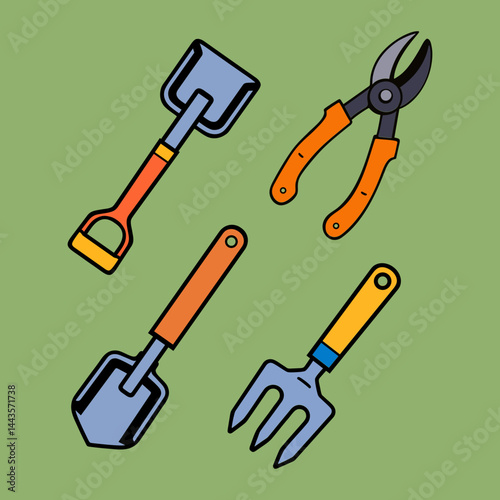Garden tools in flat lay style planting and gardening essentials