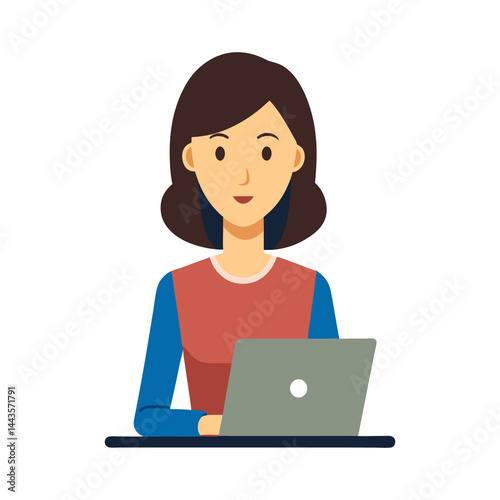 Woman Office Worker Typing On Laptop