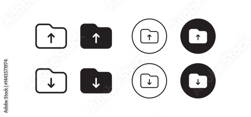 File upload and download icons for file transfer, cloud storage, and user interface systems