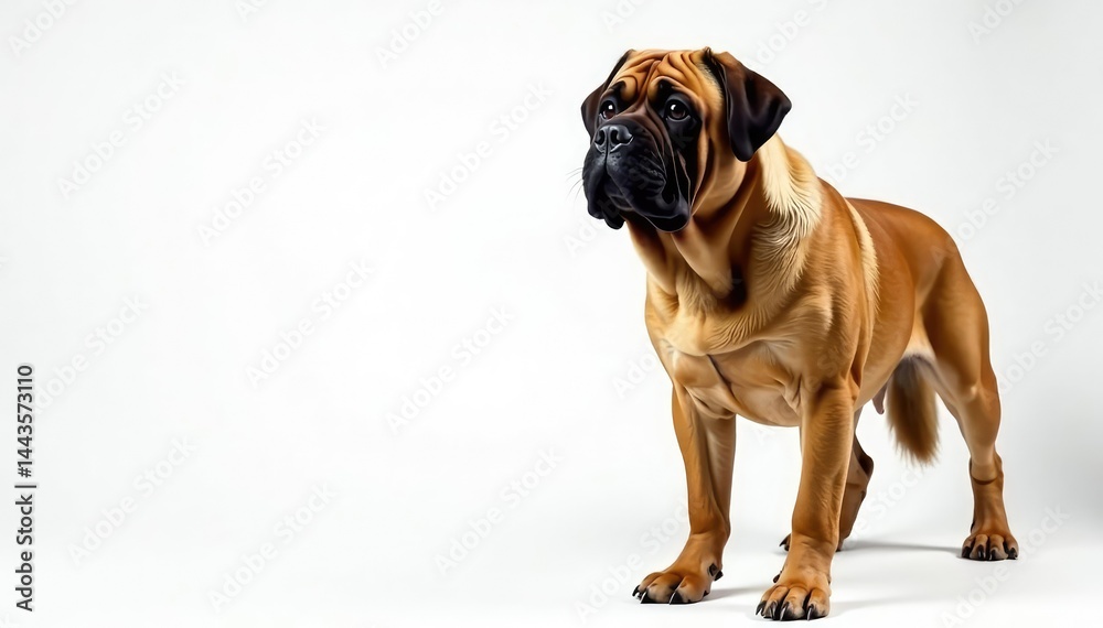 Obraz premium Majestic mastiff, powerful stance, white background, mastiff profile, dog profile