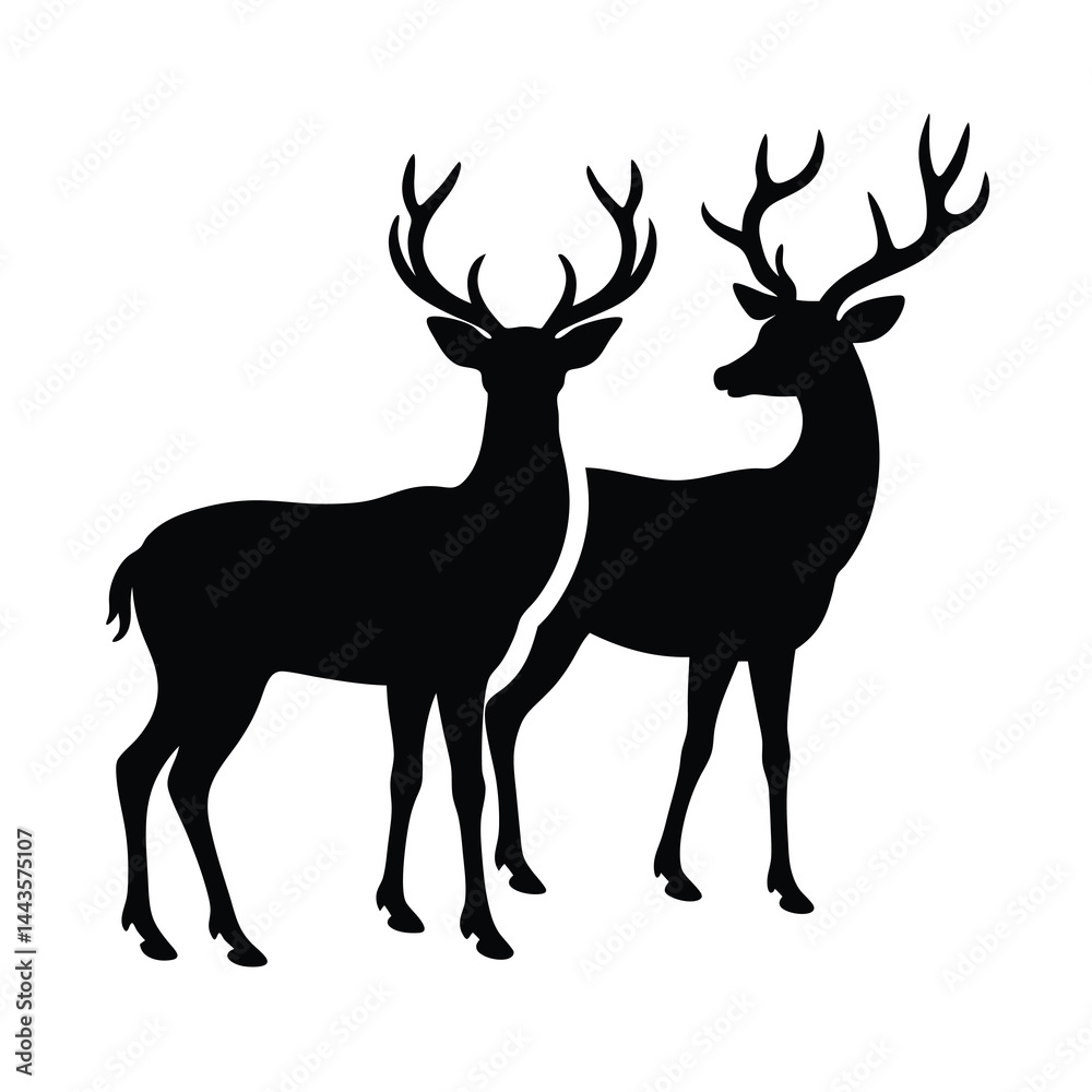 Fototapeta premium Black Silhouettes of Wild Deers 8