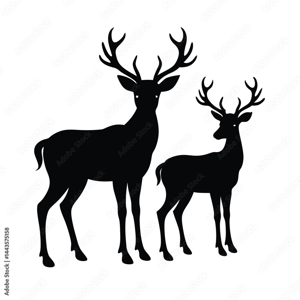 Fototapeta premium black silhouettes of wild deers