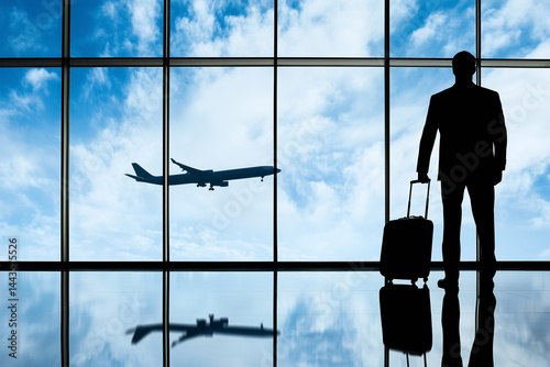 Wallpaper Mural Business traveler waiting at the airport as a plane flies in the distance during daytime Torontodigital.ca