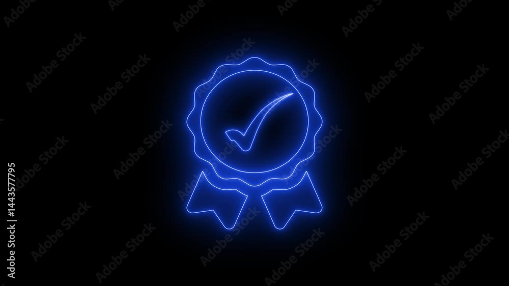 Glowing Neon Quality Badge with Checkmark, Neon Glowing Badge with Checkmark Symbol Animation, Neon Verified Check Mark Animation Glowing Neon Quality Badge with Checkmark, Neon Glowing Badge with Checkmark Symbol Animation, Neon Verified Check Mark Animation