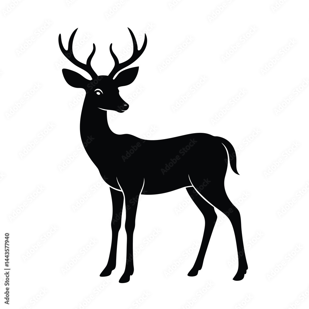 Obraz premium Elegant Single Deer Silhouette Vector Sharp and Clean