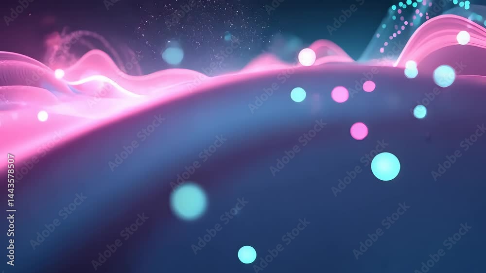 Abstract pink and blue particle wave animation flowing across digital background