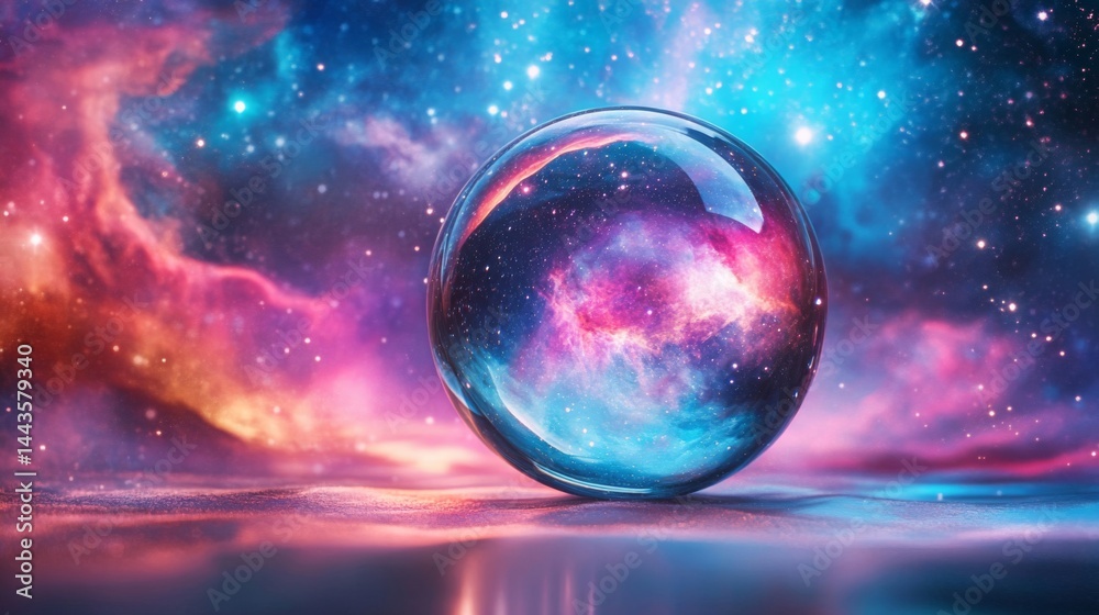 Fototapeta premium Cosmic Nebula Captured Within A Glass Sphere
