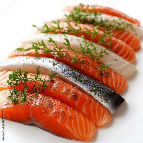 group of fishes on a white background.