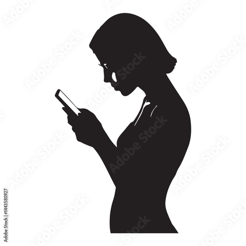 PrintSilhouette of a Person on Mobile Phone Isolated on White Background

