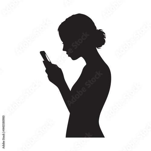 PrintSilhouette of a Person on Mobile Phone Isolated on White Background

