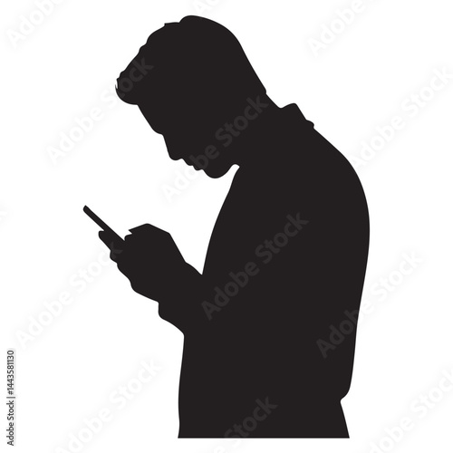 PrintSilhouette of a Person on Mobile Phone Isolated on White Background

