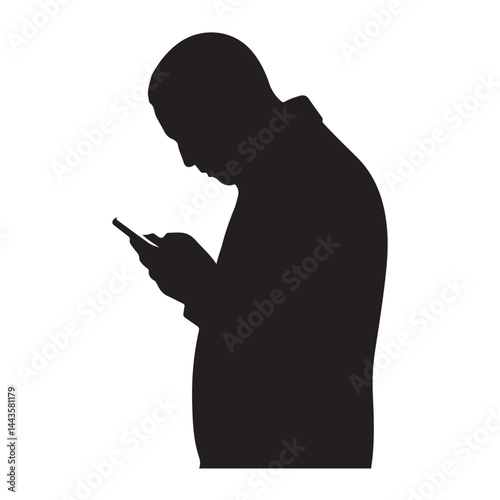 PrintSilhouette of a Person on Mobile Phone Isolated on White Background

