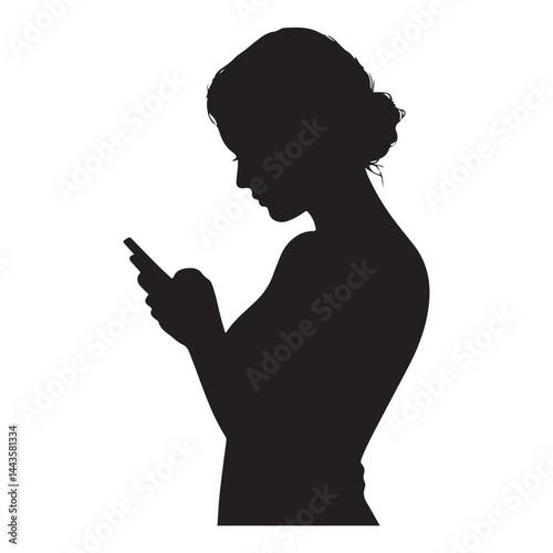 PrintSilhouette of a Person on Mobile Phone Isolated on White Background

