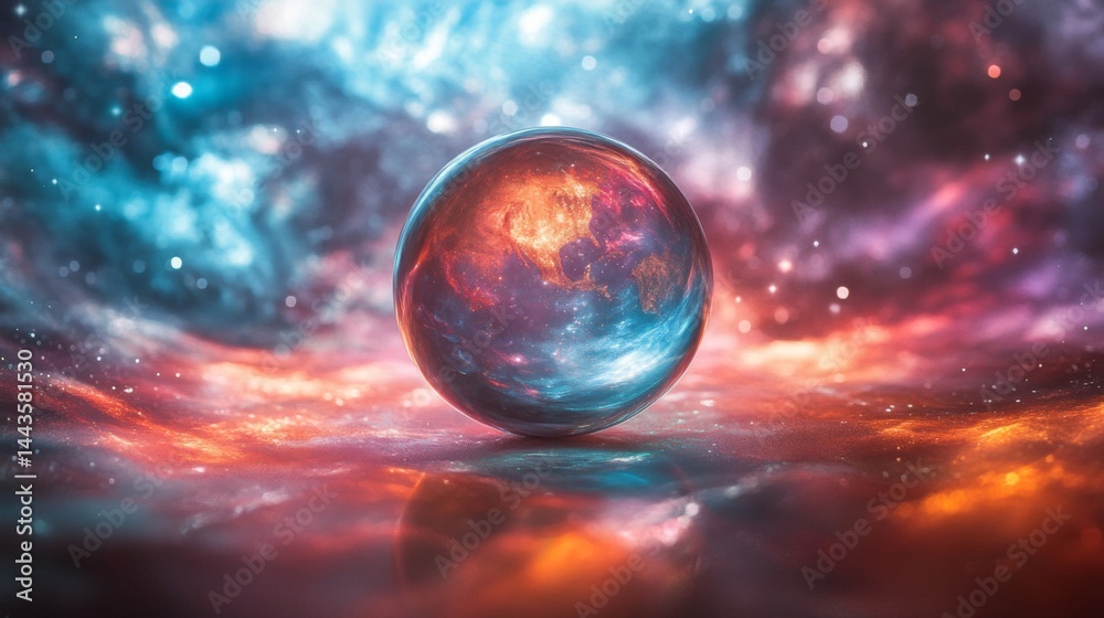 Cosmic Orb Encapsulating Earthlike Planet Within Nebula Cosmic Orb Encapsulating Earthlike Planet Within Nebula