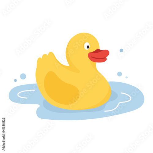 Vector illustration of yellow rubber duck floating on clean blue water Cartoon character symbolizing water purity and eco-friendly lifestyle Perfect for children's themes, bath time design, kids decor