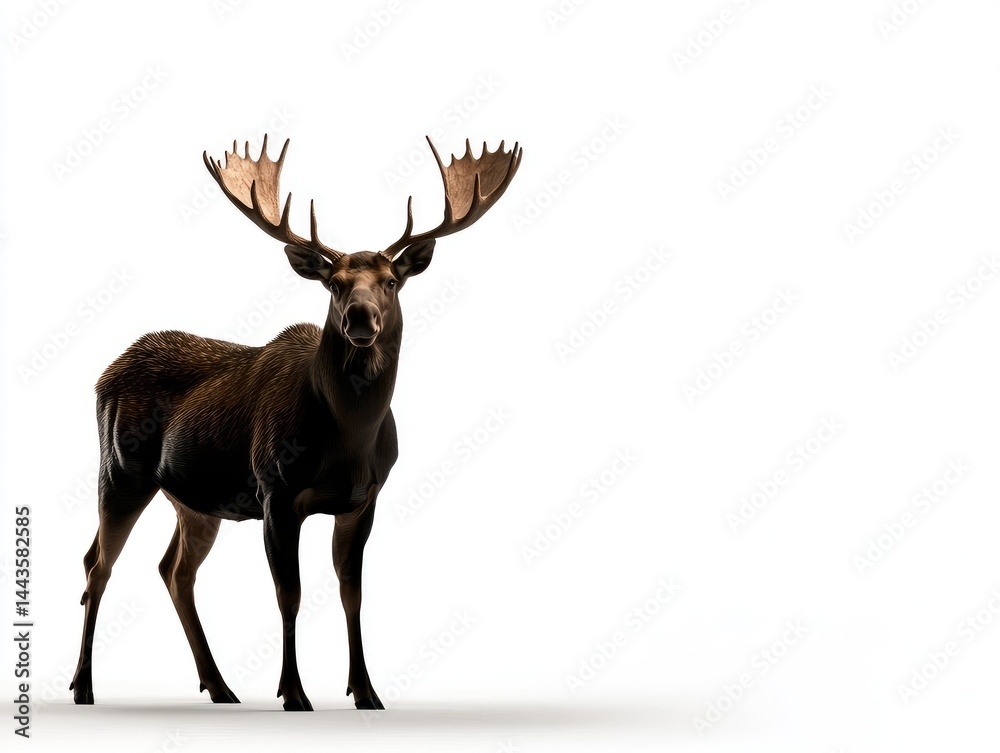 Fototapeta premium Large moose stands tall against white background