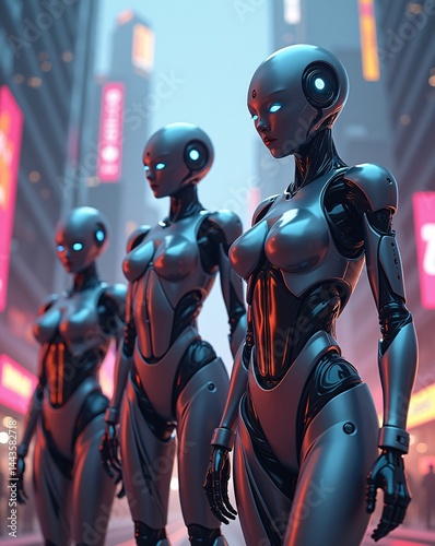  Futuristic Robot Soldiers Standing in Formation