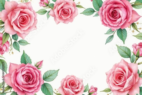 Delicate watercolor roses in repeating pattern , design element, greenery