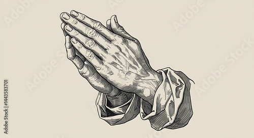 Classic Praying Hands Sketch - Religious Faith Symbol
