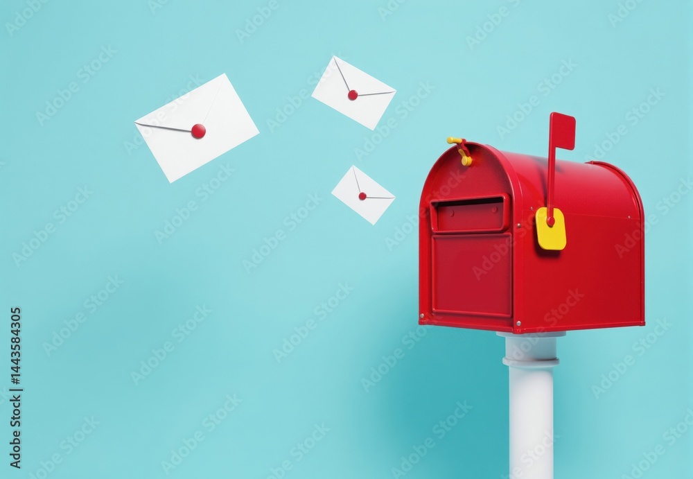 Red Mailbox and Three White Envelopes Red Mailbox and Three White Envelopes