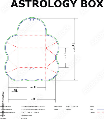 Astrology Box Die Cut Template For Packaging Design With Dimensions